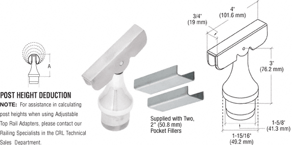 C.R. Laurence CRL Polished Stainless CRS Rail Adapter with Adjustable Top | CR15TAAPS
