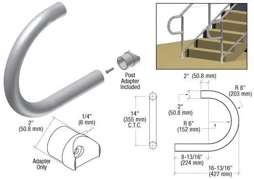 C.R. Laurence CRL Brushed Stainless CRS Cap Rail Return with Post Adapter | CR1ADABS