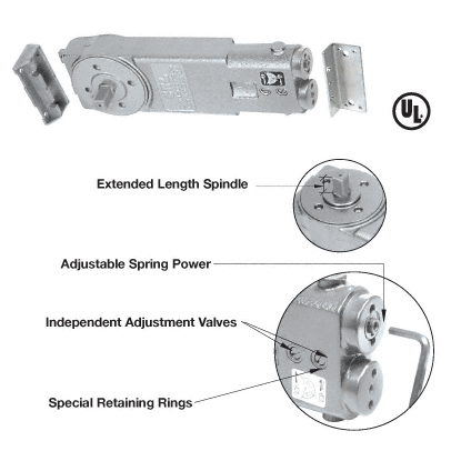 CRL Adjustable Spring Power 90 Degree Hold Open 3/4&quot; Long Spindle Overhead Concealed Door Closer - Body Only | CRL9760 | CRL9760