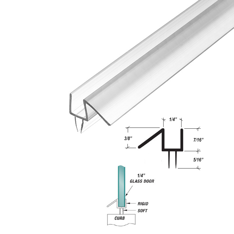 Gordon Glass&amp;#174; Clear Co-Extruded Bottom Wipe with Drip Rail for 1/4&quot; Glass - 36 in long | CSDS36