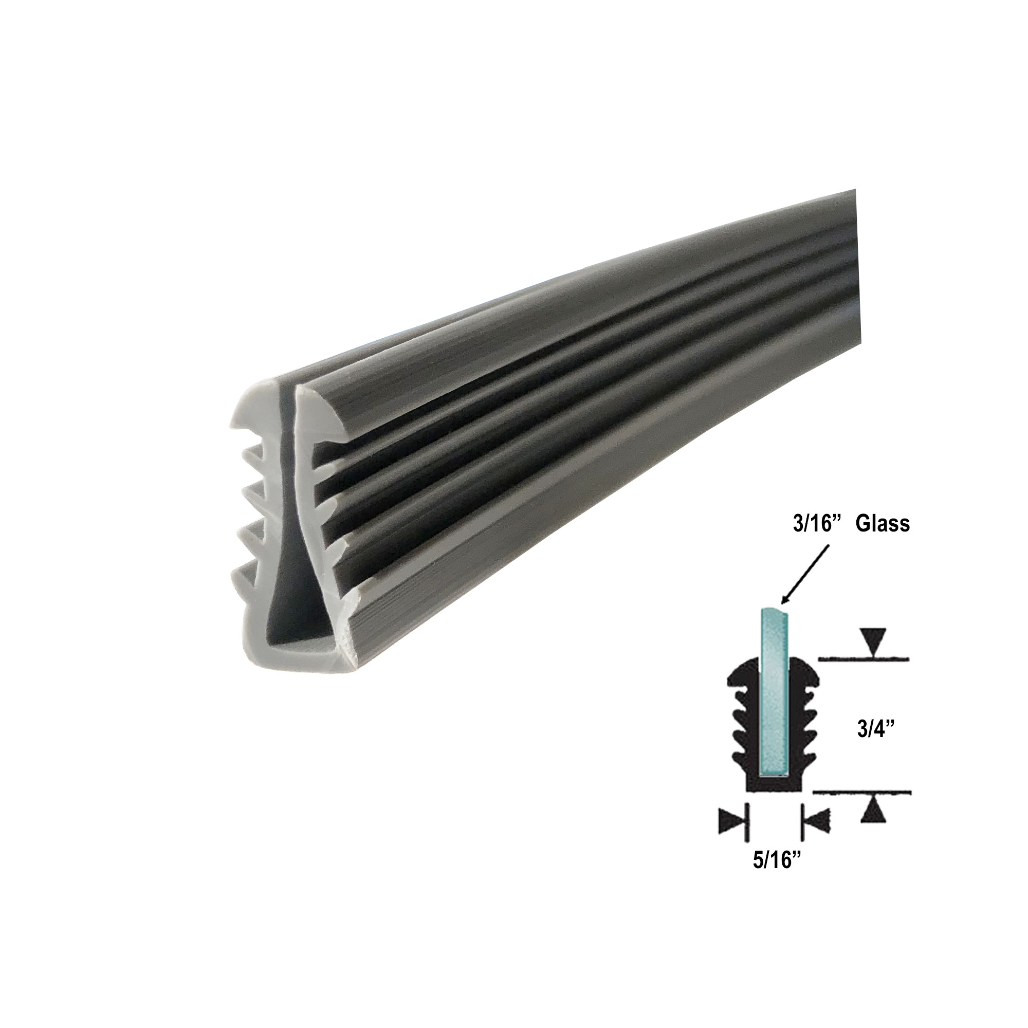 Gray Shower Door Replacement Glazing Vinyl Spline for 3/16&quot; Glass, 5/8&quot; Channel Depth - 18 ft | CSHV18