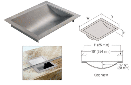 C.R. Laurence CRL Standard 8&quot; Wide X 10&quot; Deep X 1-9/16&quot; High Brushed Stainless Finish Drop-In Deal Tray | CTDB08