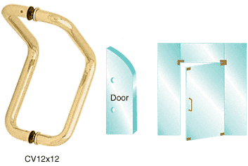 C.R. Laurence CRL Polished Brass 12&quot; Glass Mounted Back-to-Back Elbow Style Pull Handle | CV12X12BR