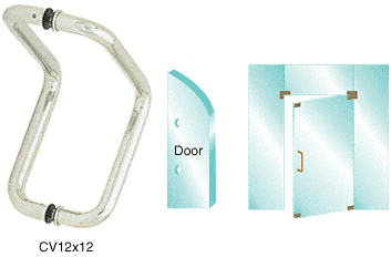 C.R. Laurence CRL Brushed Stainless 12&quot; Glass Mounted Back-to-Back Elbow Style Pull Handle | CV12X12BS