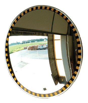 30&quot; Acrylic Indoor Convex Mirror Safety Caution Border with Stripes | CVI-30SB | CVI30SB