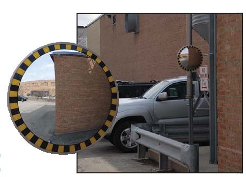 18&quot; Acrylic Outdoor Convex Mirror Safety Caution Border with Stripes | CVI-18SB | CVO18SB