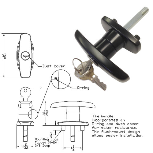 Truck Cap Locking T-Handle | Truck Topper T-Handle | Camper Shell T Handle Lock | TC323TCCW
