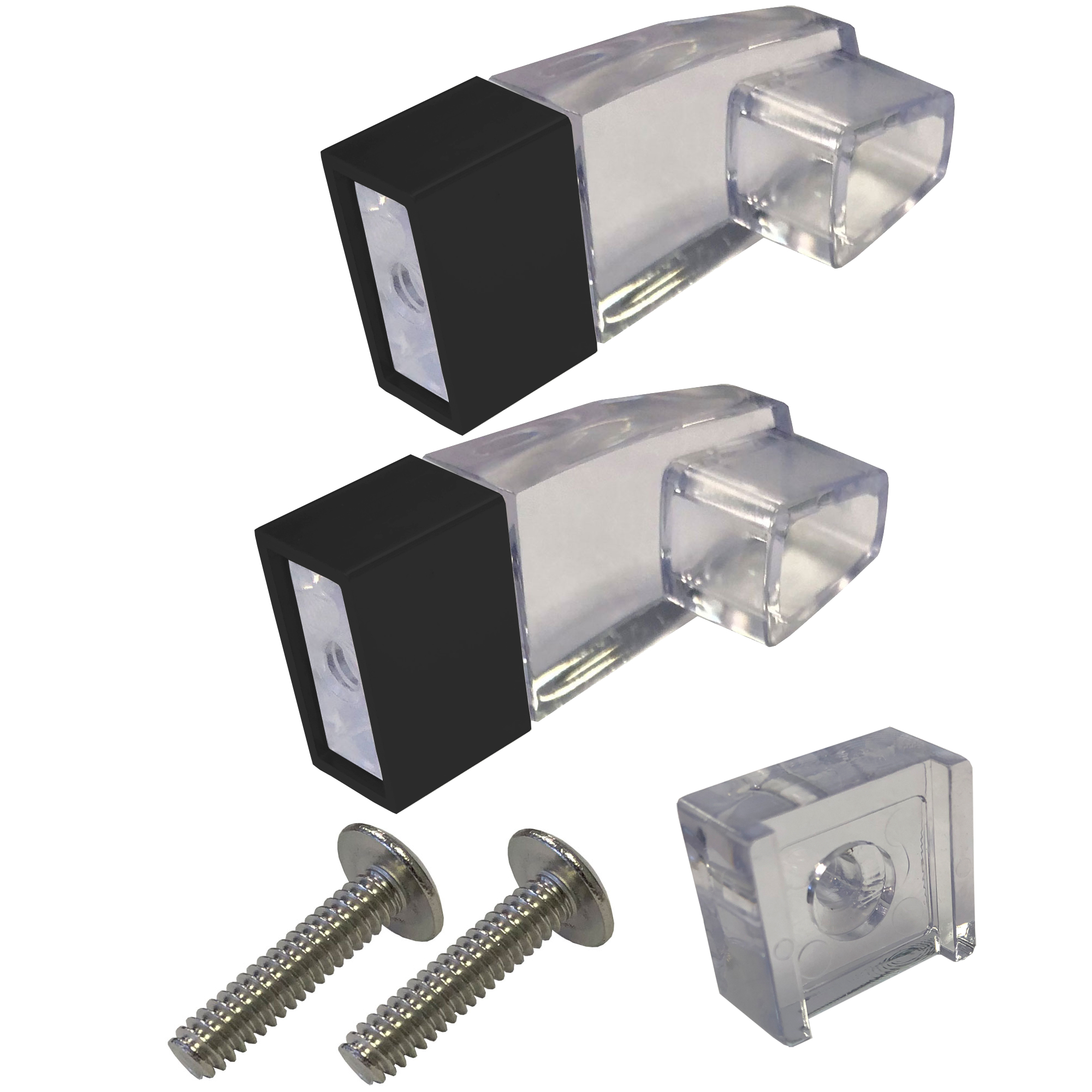 Gordon Glass™ Clear Acrylic Towel Bar Brackets with Matte Black Sleeve and Clear Acrylic Finger Pull - Kit | SPABKITMB