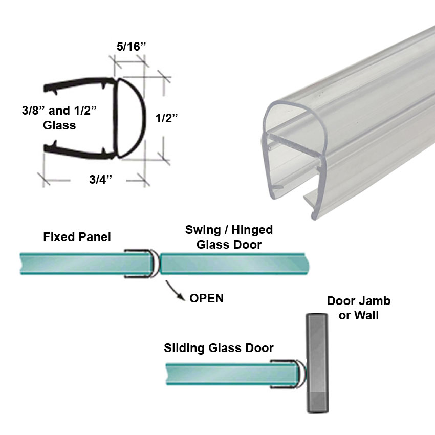 Universal Clear Polycarbonate U-Channel with Soft Bulb Seal for 3/8&quot; and 1/2&quot; Glass - 73&quot; Long | AGT430573