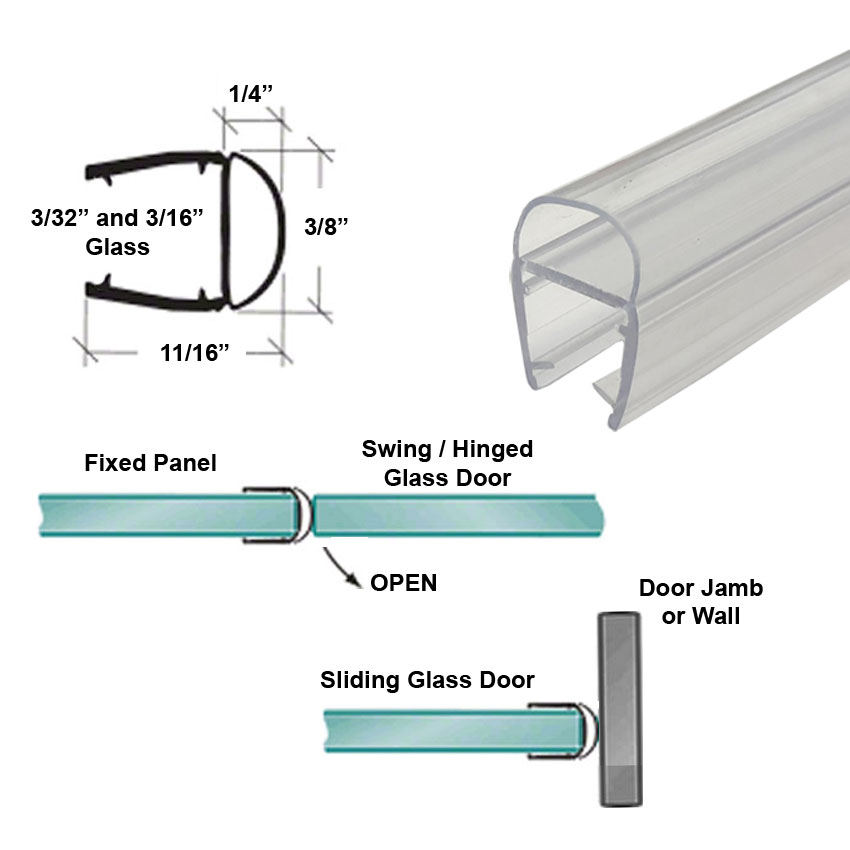 Universal Clear Polycarbonate U-Channel with Soft Bulb Seal for 3/32&quot;, 3/16&quot; and 1/4&quot; Glass - 73&quot; Long | TVB73