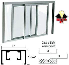C.R. Laurence CRL Satin Anodized Horizontal Sliding Florence Model Pass-Thru Assembly with D1670 Overhead Track with Screen | D1019A