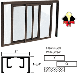 C.R. Laurence CRL Duranodic Bronze Horizontal Sliding Florence Model Pass-Thru Assembly with D1670 Overhead Track with Screen | D1019DU