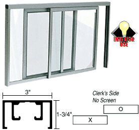 C.R. Laurence CRL Satin Anodized Horizontal Sliding Florence Model Pass-Thru Assembly with D1670 Overhead Track Without Screen | D1039A