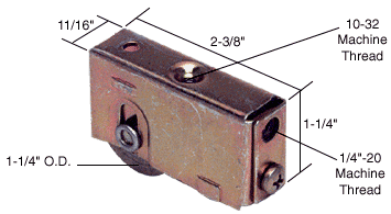 C.R. Laurence Sliding Glass Door Roller, 1-1/4&quot; Steel Wheel, 11/16&quot; Wide Housing for Blomberg Doors | D1541