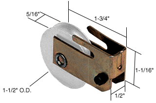 CRL Sliding Glass Door Roller with 1-1/2 Nylon Wheel 1/2&quot; Wide Housing for Adhor/HiLite Doors | D1546