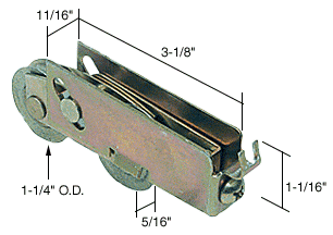 C.R. Laurence CRL Sliding Glass Door Roller with 1-1/4&quot; Tandem Steel Wheels; 11/16&quot; Wide Housing for Pacific Doors - Bulk | D1552B