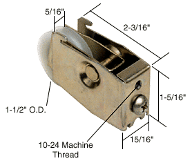 C.R. Laurence Sliding Glass Door Roller with 1-1/2 Nylon Wheel 15/16&quot; Wide Housing for Northrop Doors | D1556
