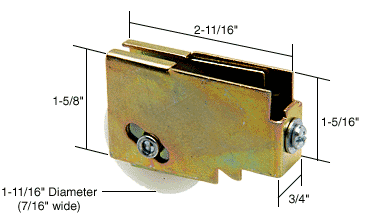 C.R. Laurence CRL Sliding Glass Door Roller with 1-11/16&quot; Nylon Wheel 3/4&quot; Wide Housing for Arcadia Doors | D1557