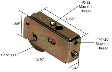 C.R. Laurence CRL Sliding Glass Door Roller with 1-1/2 Steel Wheel 3/4&quot; Wide Housing for Air Control &amp; Howmet &amp; Krestmark Doors | D1563