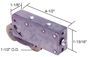 C.R. Laurence Sliding Glass Door Roller with 1-1/2&quot; Tandem Steel Wheels; 1-1/8&quot; Wide Housing for Kawneer Doors | D1586