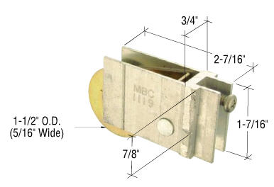 Sliding Glass Door Roller with 1-1/2&quot; Steel Wheel 3/4&quot; Wide for Pan Am &amp; AAA Aluminum Doors I D1598 | D1598