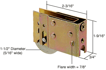 C.R. Laurence Sliding Glass Door Roller with 1-1/2&quot; Steel Wheel 3/4&quot; Wide Housing for Harcar Doors | D1600