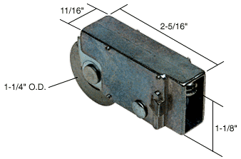 C.R. Laurence Sliding Glass Door Roller with 1-1/4&quot; Steel Wheel 11/16&quot; Wide Housing for Crossly Doors - Bulk | D1603B