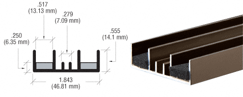 C.R. Laurence CRL Duranodic Bronze Double Jamb Extrusion with Cushion - 12 ft Long | D1606DU