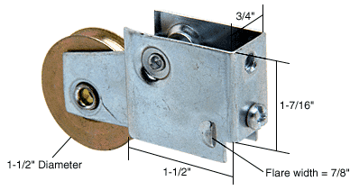 C.R. Laurence CRL Sliding Glass Patio Door Roller,1-1/2&quot; Steel Wheel, 3/4&quot; Wide Housing | D1608