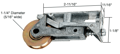 C.R. Laurence CRL Sliding Glass Door Roller with 1-1/4&quot; Steel Wheel 11/16&quot; Wide Housing | D1640