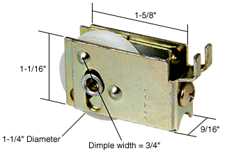 C.R. Laurence Sliding Glass Door Roller with 1-1/4&quot; Nylon Wheel 9/16&quot; Wide Housing for Ador/HiLite Doors | D1690