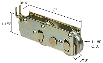 C.R. Laurence CRL Sliding Glass Door Roller with 1-1/8&quot; Tandem Steel B.B. Wheels; 9/16&quot; Wide Housing | D1727