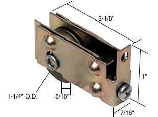 C.R. Laurence Sliding Glass Door Roller, 1-1/4&quot; Steel Wheel, 7/16&quot; Wide Housing for Viking Doors - Bulk | D1729B