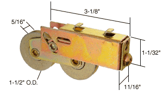 C.R. Laurence CRL Sliding Glass Door Rollers with 1-1/2&quot; Steel Tandem Wheels; 11/16&quot; Wide Housing for Smith Carry Doors | D1736