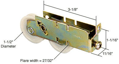 C.R. Laurence CRL Sliding Glass Door Roller with 1-1/2&quot; Tandem Nylon Wheels; 11/16&quot; Wide Housing | D1738