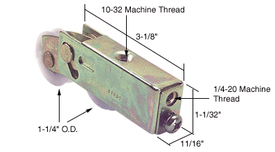 C.R. Laurence CRL Sliding Glass Door Roller with 1-1/4&quot; Tandem Nylon Wheels; 11/16&quot; Wide Housing | D1739