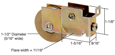 C.R. Laurence CRL Sliding Glass Door Roller with 1-1/2 Steel Wheel 9/16&quot; Wide Housing | D1740
