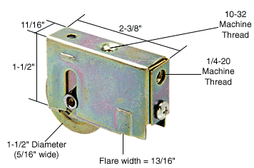 C.R. Laurence CRL Sliding Glass Door Roller with 1-1/2 Steel Wheel 11/16&quot; Wide Housing | D1750