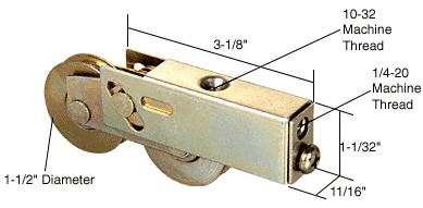 C.R. Laurence Sliding Glass Door Roller with 1-1/2&quot; Tandem Steel Wheels; 11/16&quot; Wide Housing | D1754
