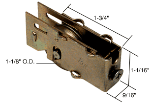 C.R. Laurence Sliding Glass Door Roller with 1-1/8&quot; Steel Wheel 9/16&quot; Wide Housing | D1755
