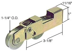 C.R. Laurence Sliding Glass Door Roller with 1-1/4&quot; Tandem Steel Wheels; 11/16&quot; Wide Housing for Keller Doors | D1858