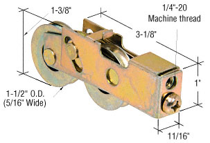 C.R. Laurence 1-1/2&quot; Tandem Steel Sliding Glass Door Roller With 11/16&quot; Wide Housing - Package | D1988