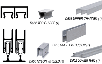 C.R. Laurence CRL 48&quot; Satin Anodized Economy Low Profile Pre-Cut Showcase Sliding Track Assembly D603 Upper &amp; D602 Lower Track with Nylon Wheels | D2203A48
