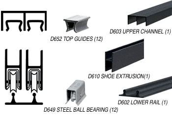 C.R. Laurence CRL Flat Black Economy Low Profile Showcase Sliding Track Assembly D603 Upper &amp; D602 Lower Track with Steel B.B. Wheels - 12 ft Long  | D2203BLBB