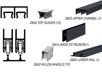 C.R. Laurence CRL Flat Black Economy Low Profile Showcase Sliding Track Assembly D603 Upper &amp; D602 Lower Track with Nylon Wheels - 12 ft Long  | D2203BL