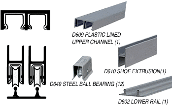 C.R. Laurence CRL Satin Anodized Economy Low Profile Showcase Sliding Track Assembly D609 Upper &amp; D602 Lower Track with Steel B.B. Wheels - 12 ft Long  | D2204ABB
