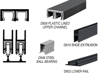 C.R. Laurence CRL Black Anodized Economy Low Profile Showcase Sliding Track Assembly D609 Upper &amp; D602 Lower Track with Steel B.B. Wheels - 12 ft Long  | D2204BLBB
