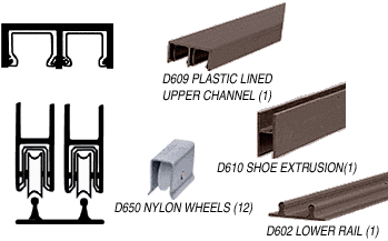 C.R. Laurence CRL Duranodic Bronze Economy Low Profile Showcase Sliding Track Assembly D609 Upper &amp; D602 Lower Track with Nylon Wheels - 12 ft Long  | D2204DU