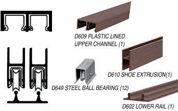 C.R. Laurence CRL Duranodic Bronze Economy Low Profile Showcase Sliding Track Assembly D609 Upper &amp; D602 Lower Track with Steel B.B. Wheels - 12 ft Long  | D2204DUBB
