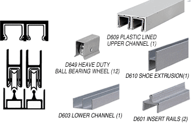 C.R. Laurence CRL Satin Anodized Deluxe Showcase Sliding Track Assembly D609 Upper &amp; D603 Lower Track with Steel B.B. Wheels - 12 ft Long | D2300ABB